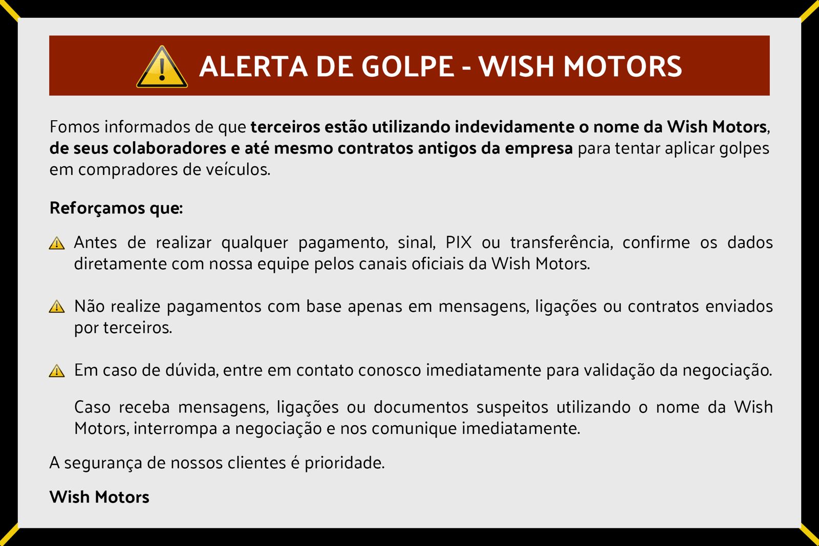 Alerta de Golpe - Wish Motors